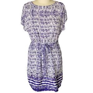 BLL NEW YORK Ladies Blue & White Sheath DRESS ~ Size Small ~ Cap Sleeves ~ Boho